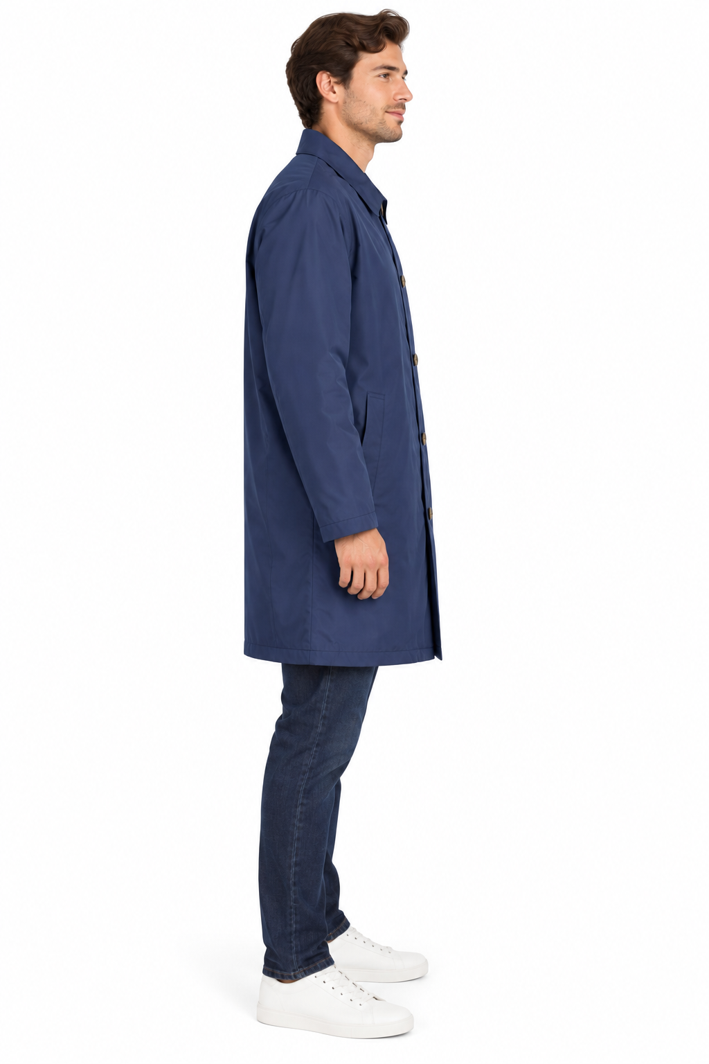 Navy Blue Single Breasted Formal Raincoat | Fully Lined