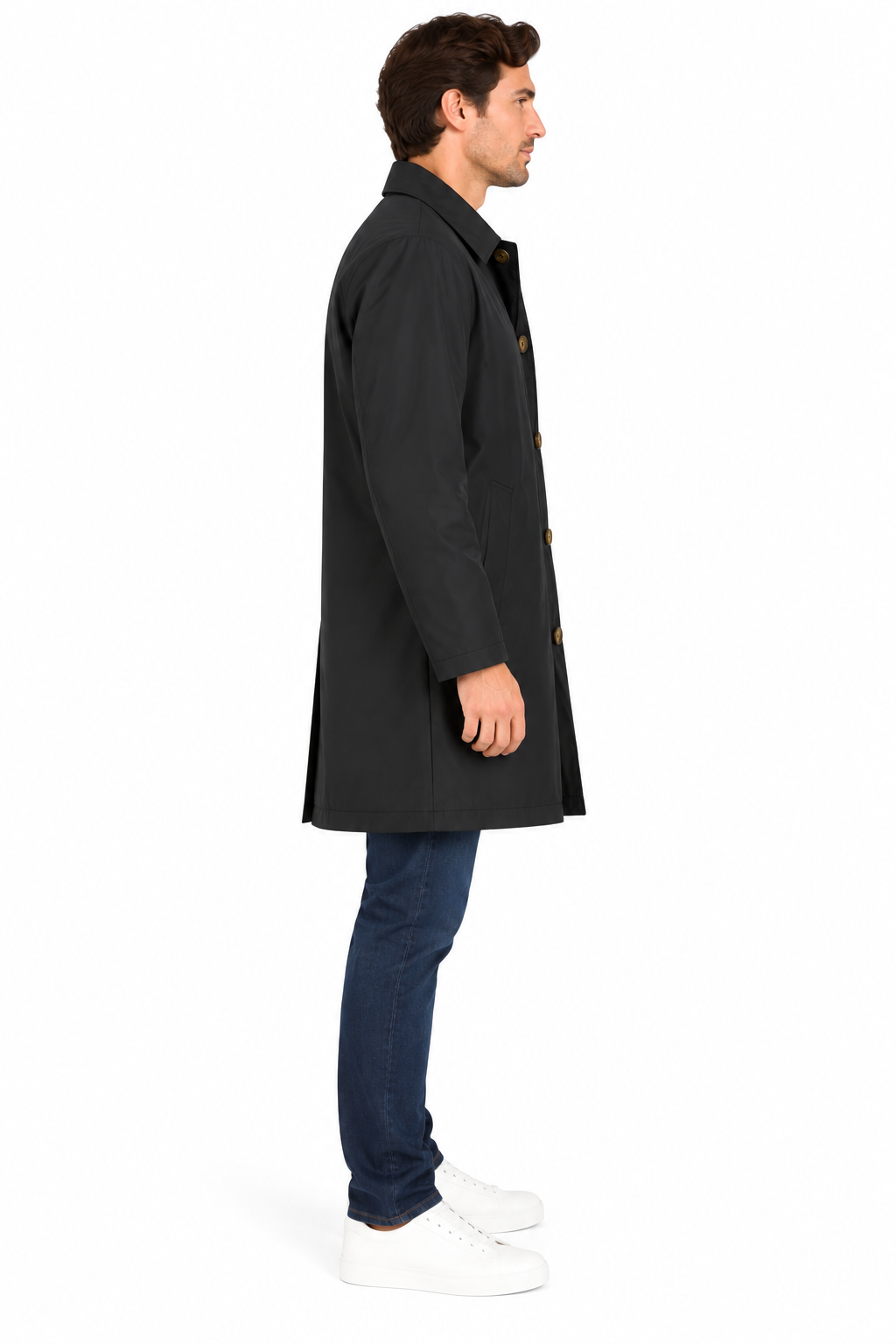 Black Single Breasted Formal Raincoat | Fully Lined