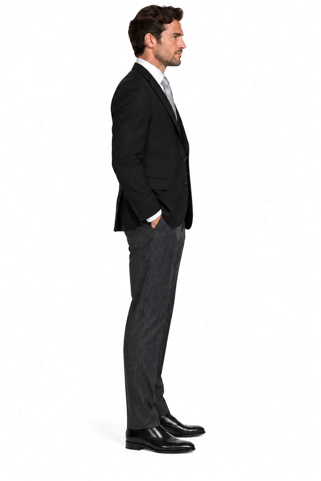 Plain Black 2 Piece Masonic Suit | Formal Short Jacket & Pinstripe Trousers | Masons Freemason Suit