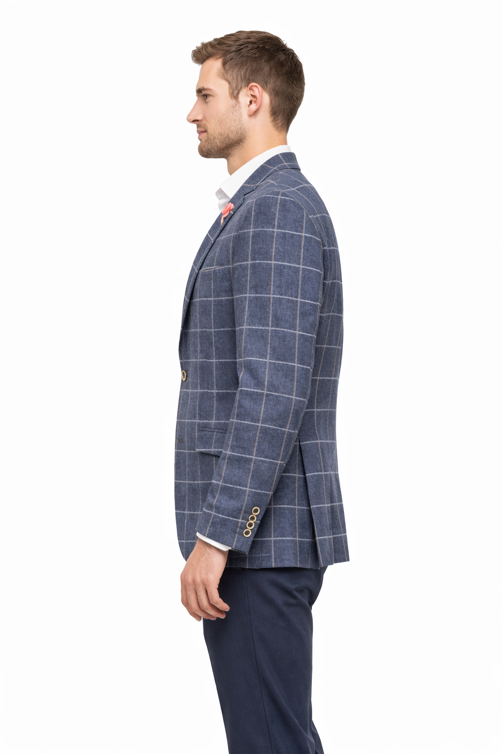 Denim Blue Cotton & Linen Check Jacket | Casual Blazer