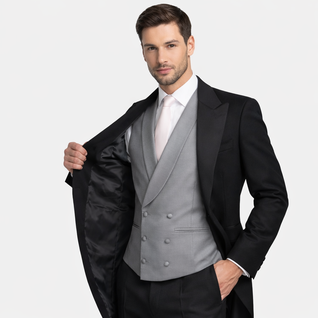 Grey Double Breasted Waistcoat | Modern Fit Vest for Morning Tails