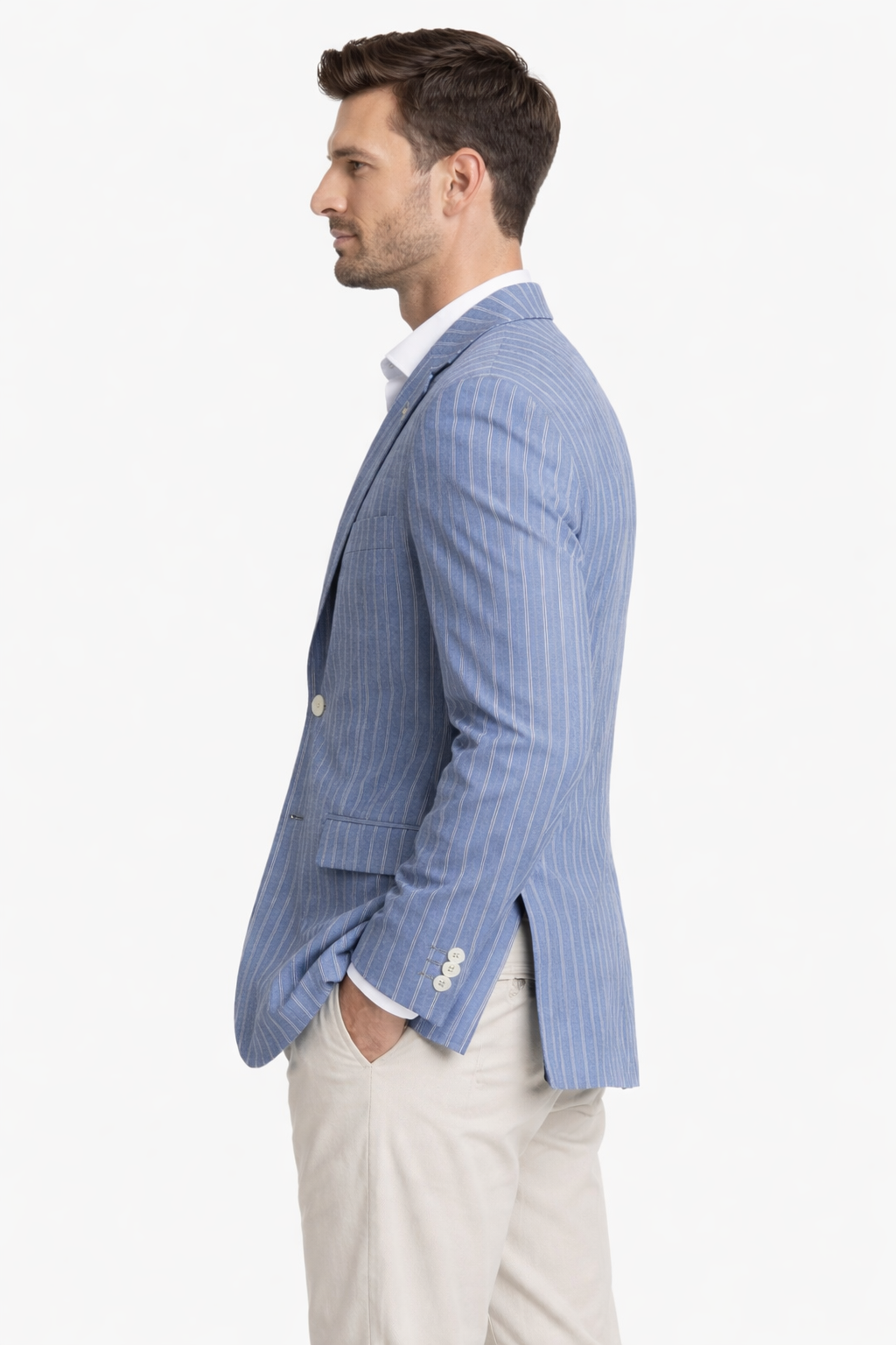 Light Blue & White Striped Boating Jacket | Wool Blend Blazer