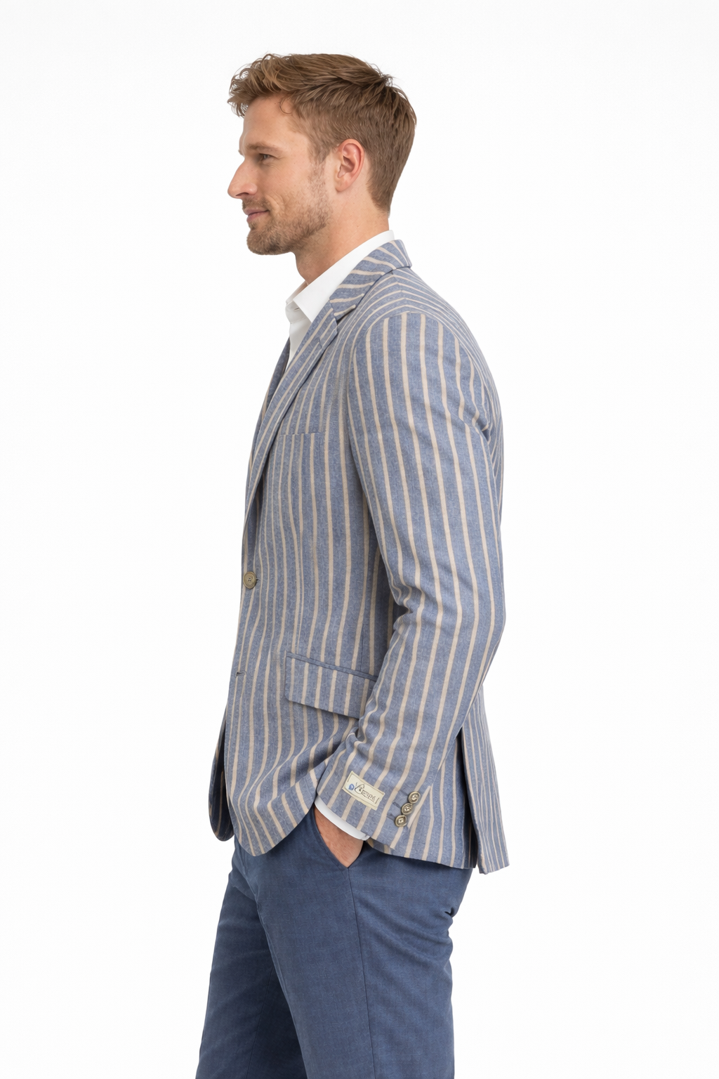 Light Blue Striped Boating Jacket | Linen & Wool Blazer