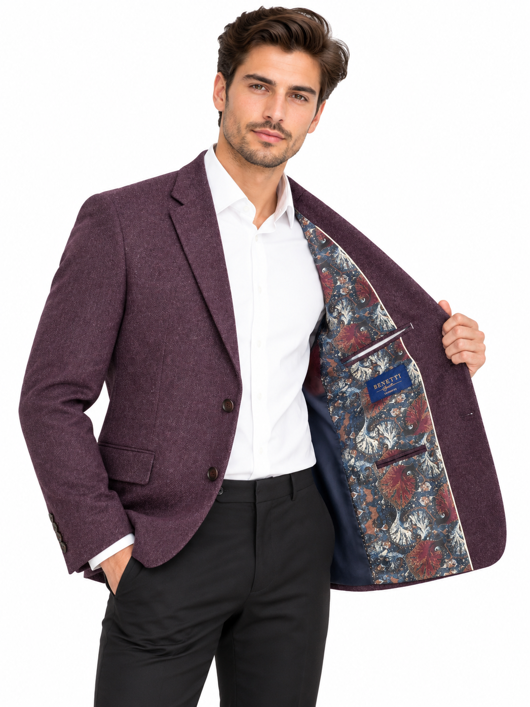 Purple Plum Tweed Textured Wool Blazer Jacket | Comfort Fit, Single-Breasted | Danny Bordo