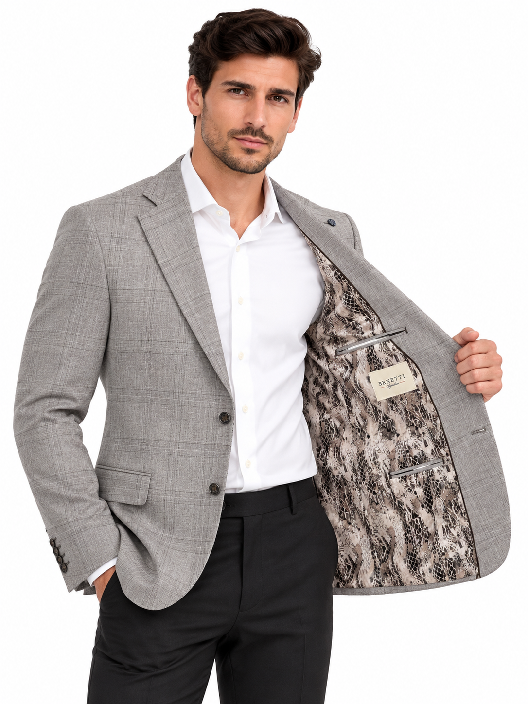 Stone Check Blazer Jacket | Regular Fit Smart Casual Sports Jacket | Seine Stone