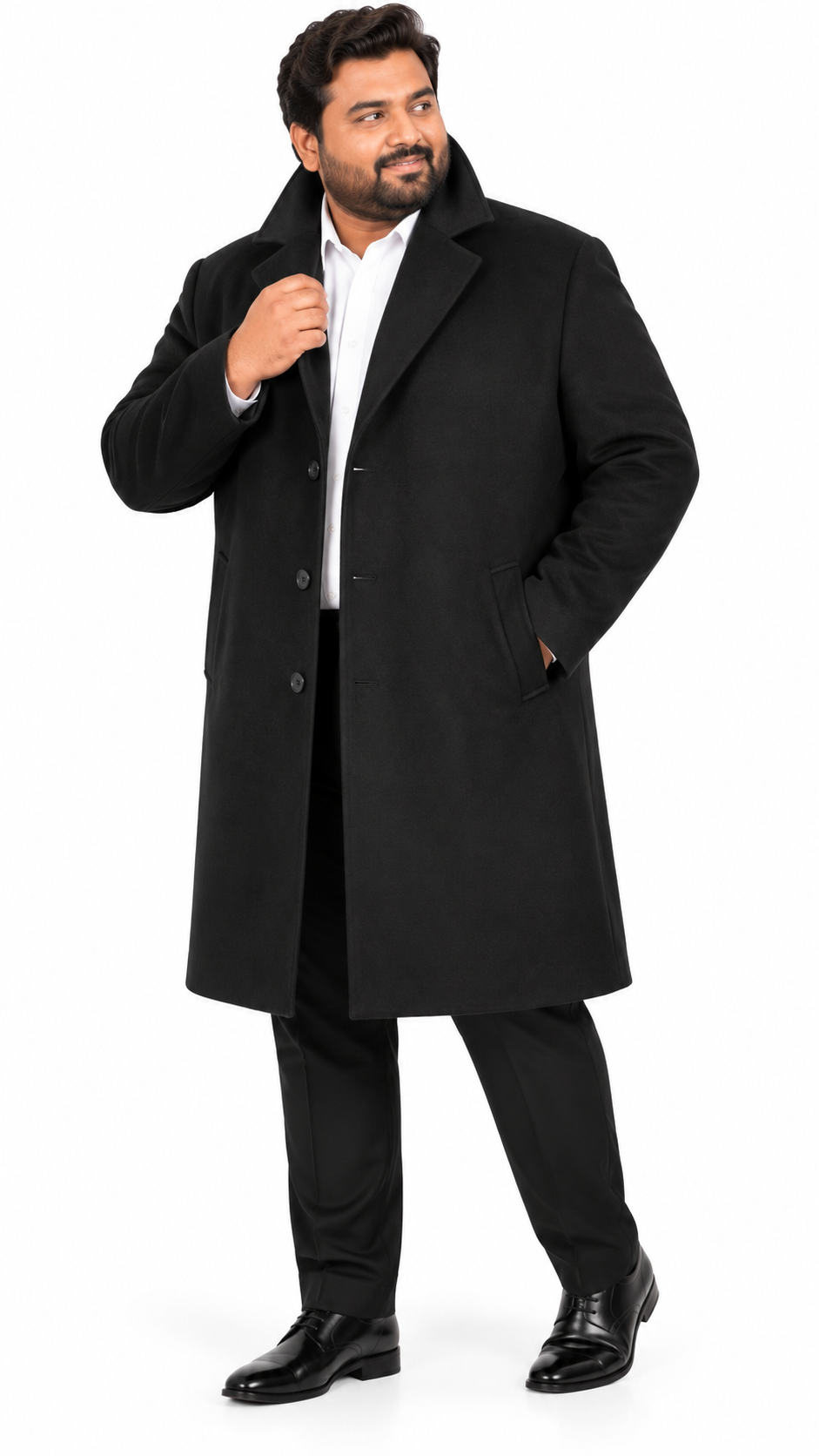 River Island Black Wool Knee Length Formal Overcoat | Big & Tall | 5XL fits 54" - 58" Chest