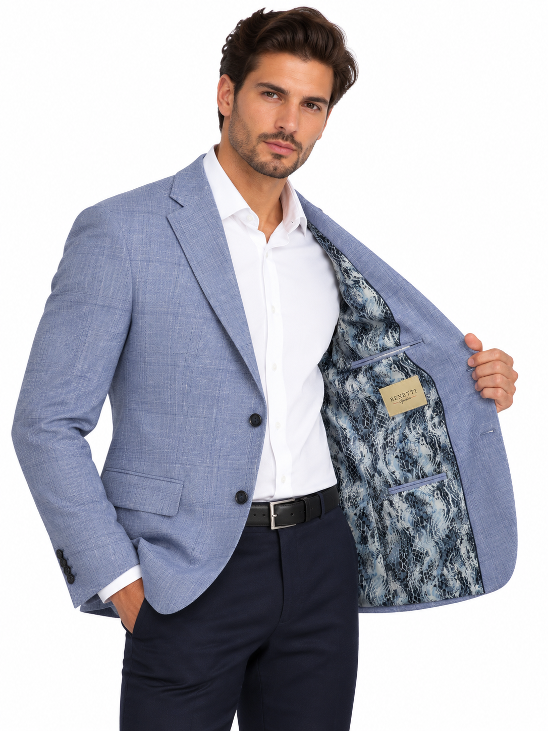 Light Blue Checked Blazer | Tailored Fit Smart Casual Sports Jacket | Seine Blue