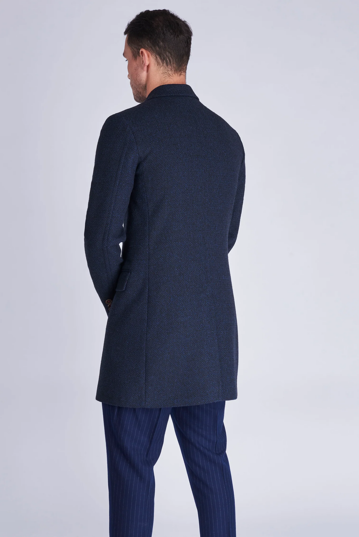 Harry Brown Navy Blue Overcoat Coat Cashmere Wool Formal Covert Winter Mod - Brand New