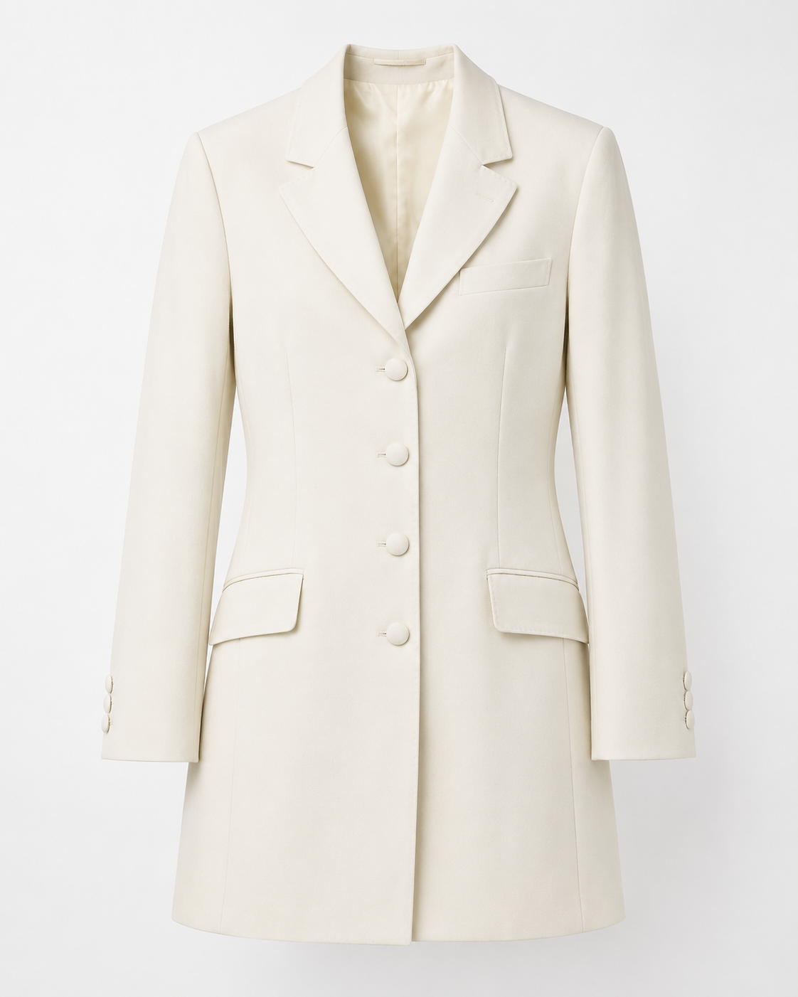 Ivory Cream Prince Edward 3/4 Jacket | Long Wool Formal Blazer