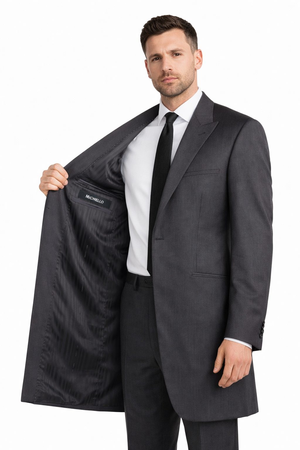 Charcoal Grey Suit Jacket 100% Wool | Longer Line Blazer