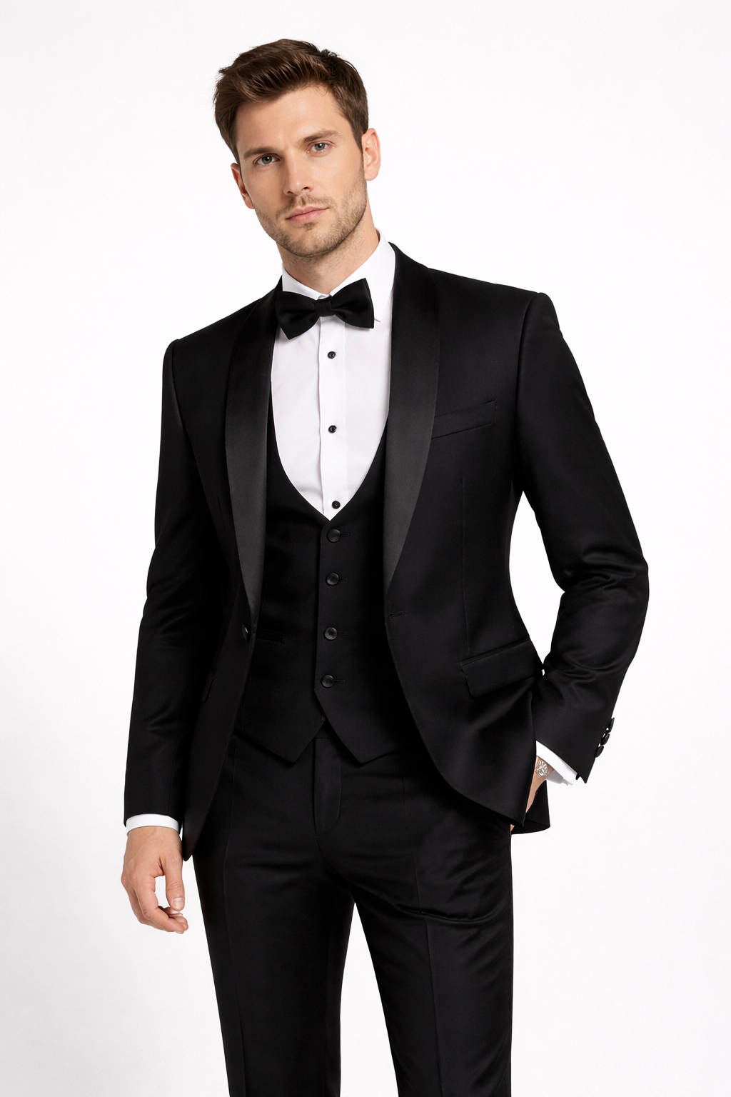 Ben Sherman Black 3 Piece Tuxedo | 100% Wool Dinner Suit | Jacket, Trouser & Waistcoat