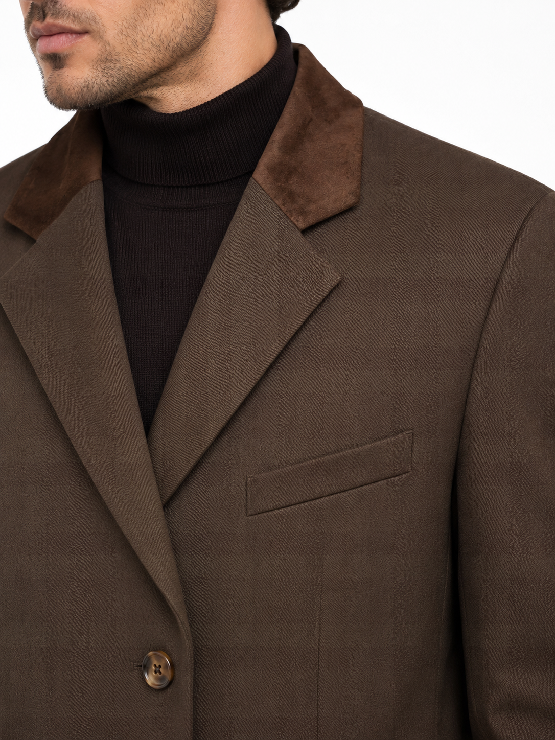 Samuel Windsor Chocolate Brown 100% Wool Formal Overcoat | Velvet Collar