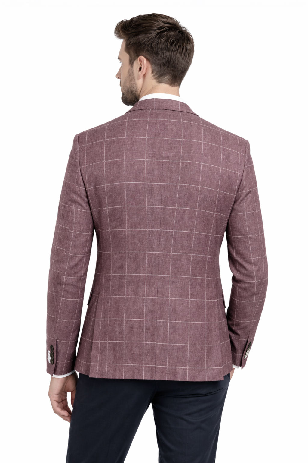 Dusty Plum Muted Burgundy Check Jacket | Linen Blend Blazer