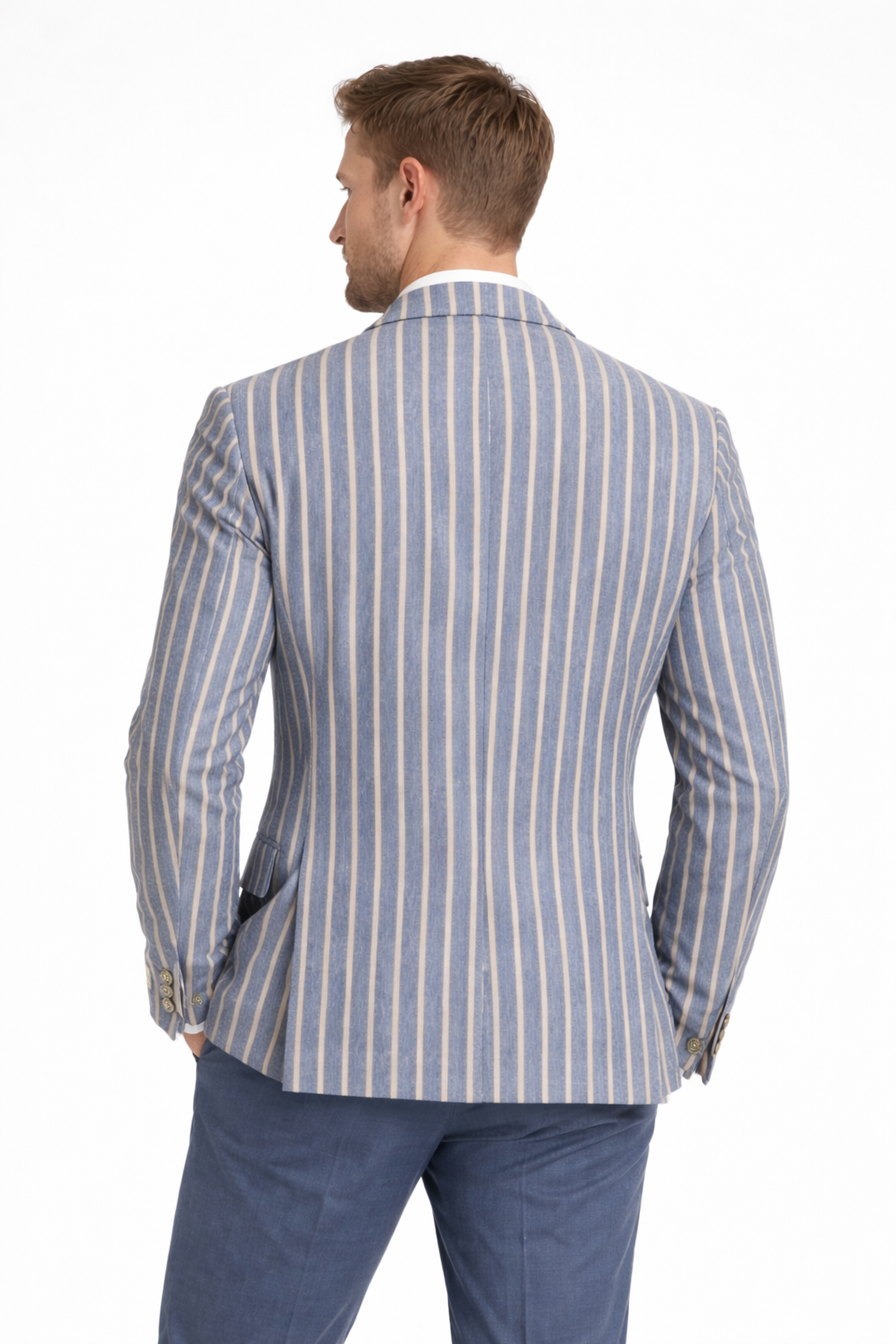 Light Blue Striped Boating Jacket | Linen & Wool Blazer