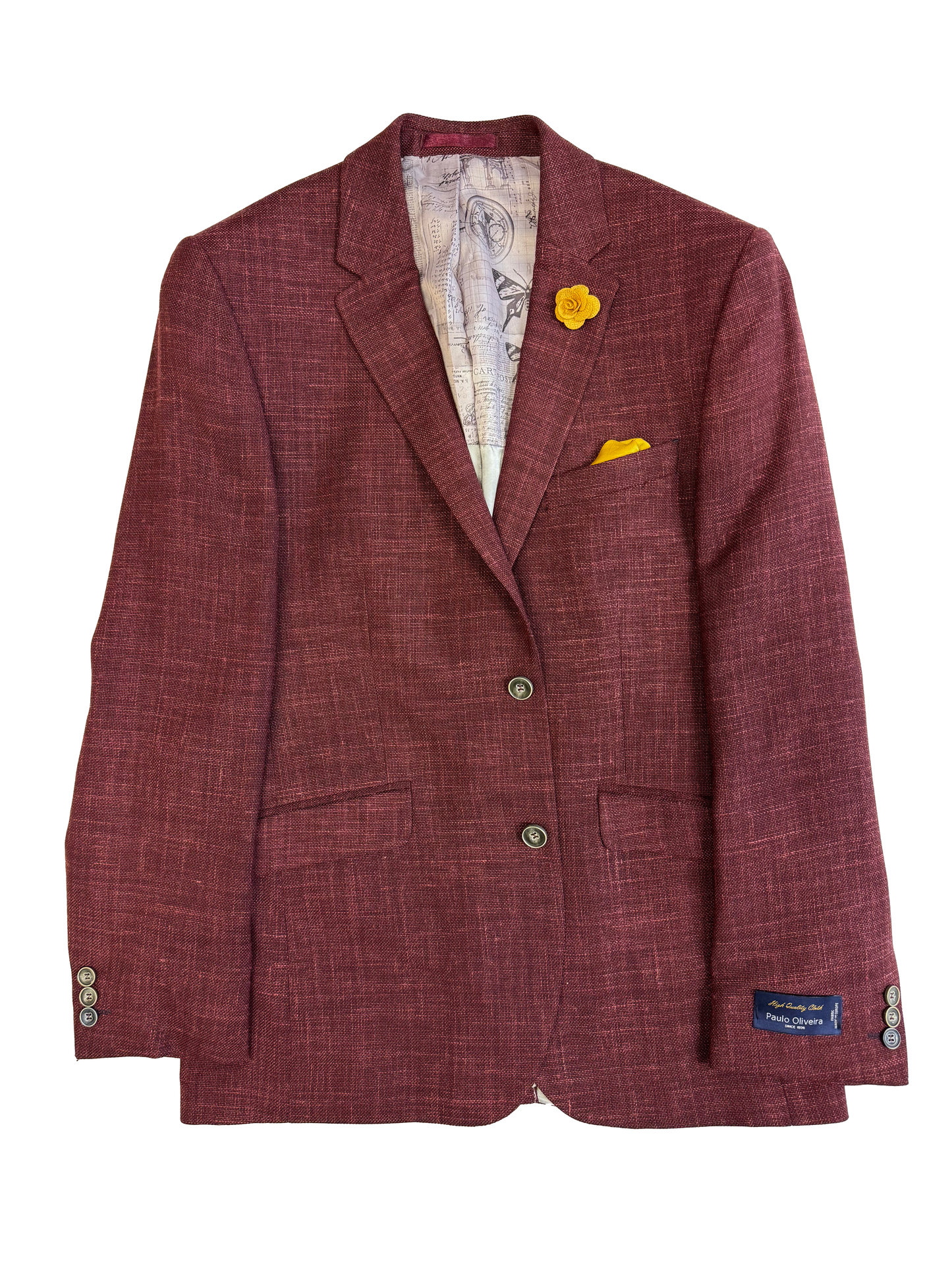 Men's Burgundy Linen Basket Weave Tweed Jacket