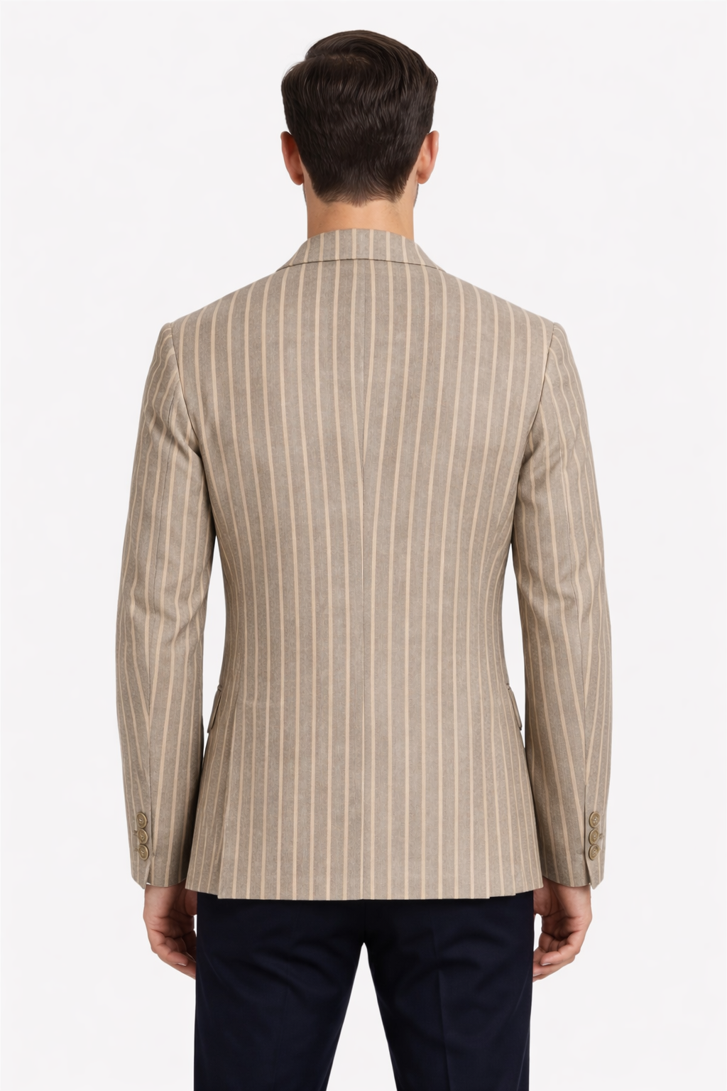 Taupe & Beige Linen Boating Jacket with subtle Blue Stripes | Wool Blend Blazer
