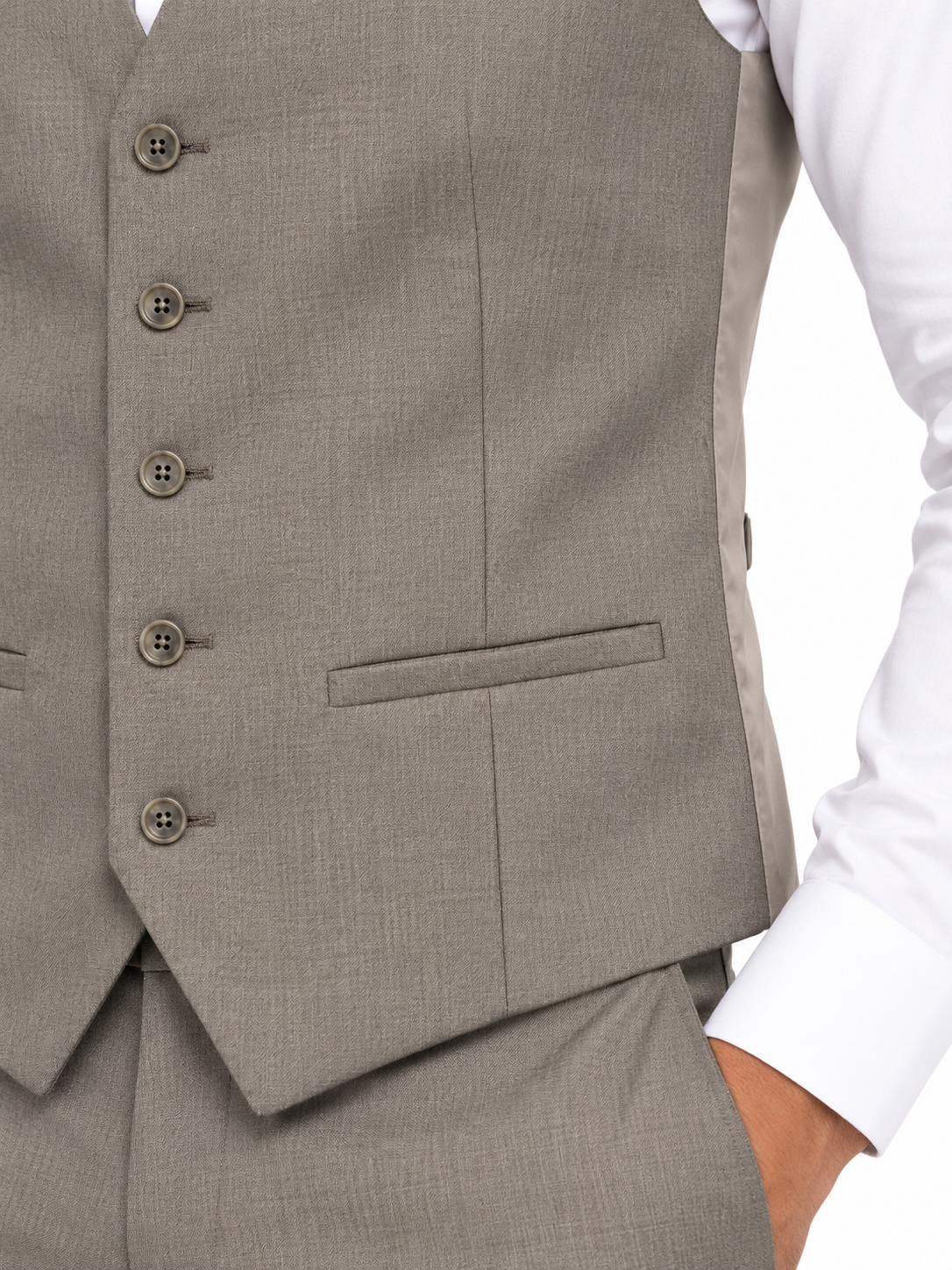 Alexandre London Men's Tailored Fit Stone 100% Wool Waistcoat