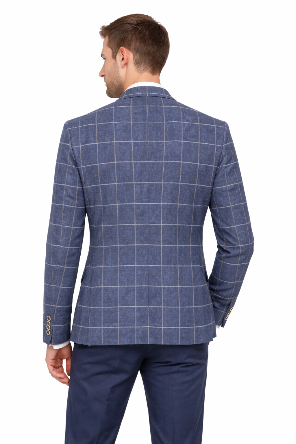 Denim Blue Cotton & Linen Check Jacket | Casual Blazer