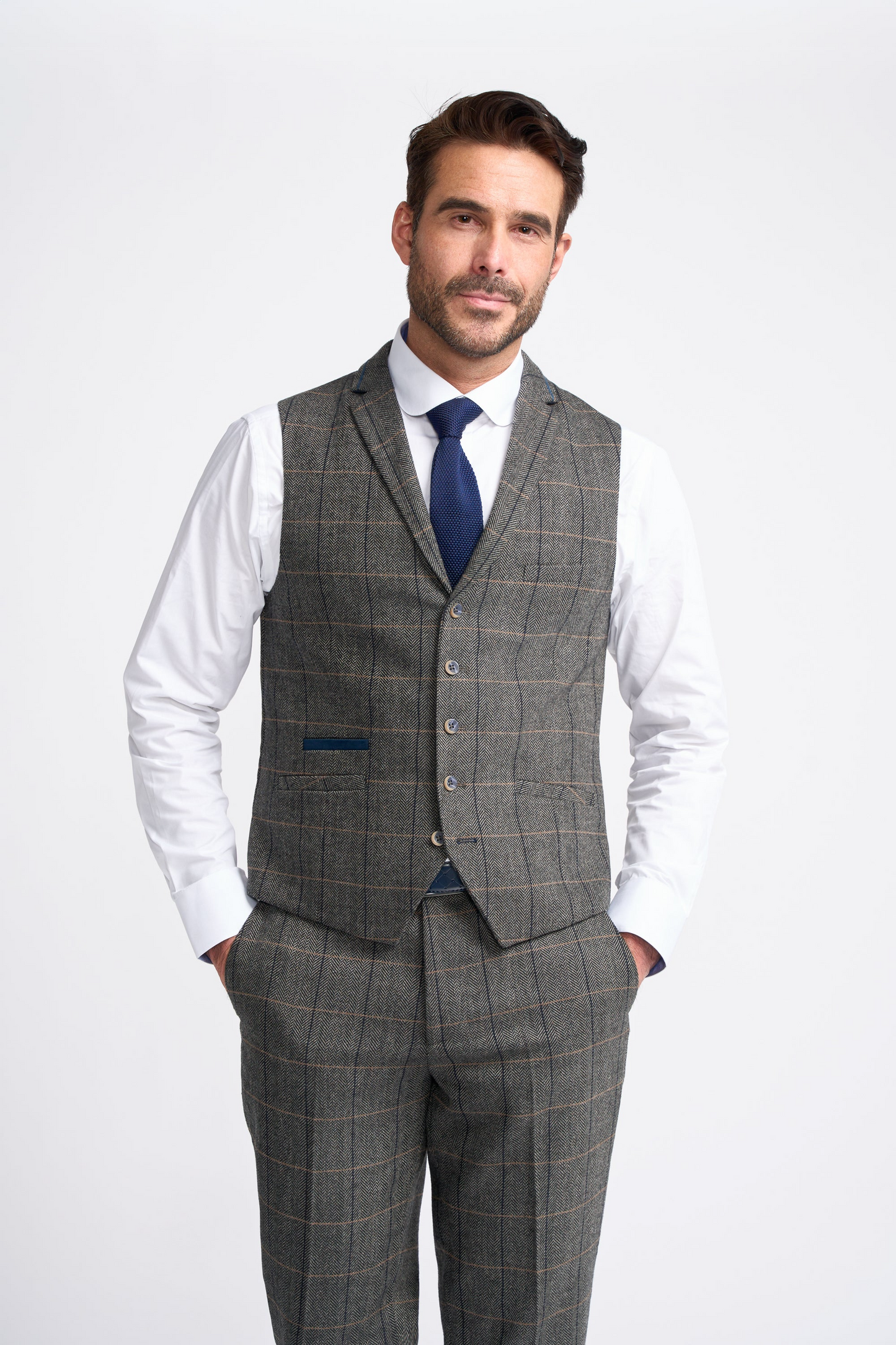 Cavani 3 Piece Tweed Suit | Albert Grey Herringbone | Wool Slim Fit