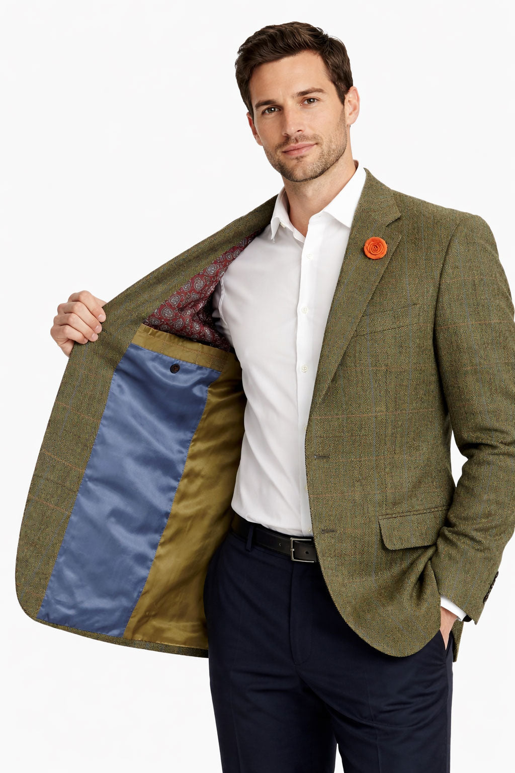 Green Check Herringbone Tweed Jacket | Wool Blend Blazer