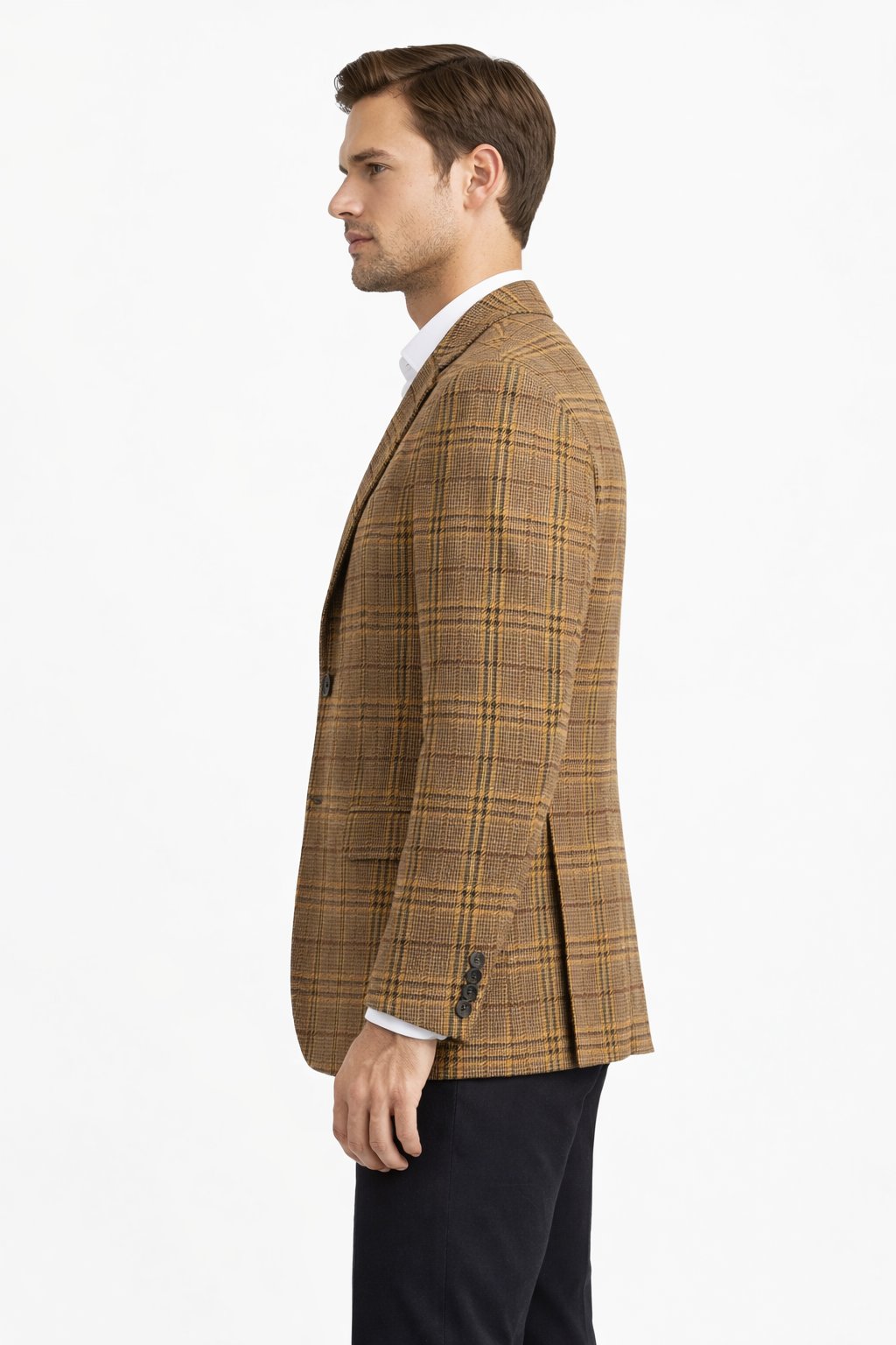 Camel Brown Tweed Check Jacket | Wool Blend Blazer