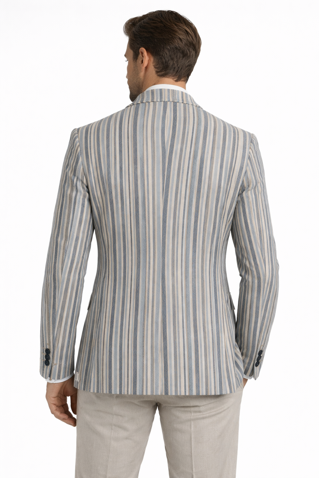 Light Blue 2 Button Striped Boating Jacket | Linen & Wool Blazer