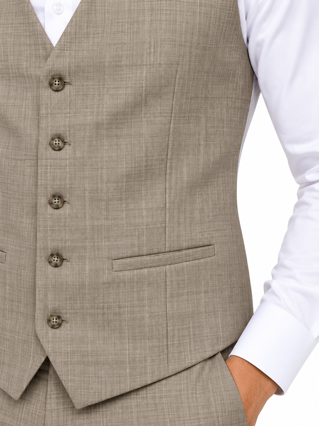Alexandre London Men's Tailored Fit Beige Check Wool Blend Waistcoat