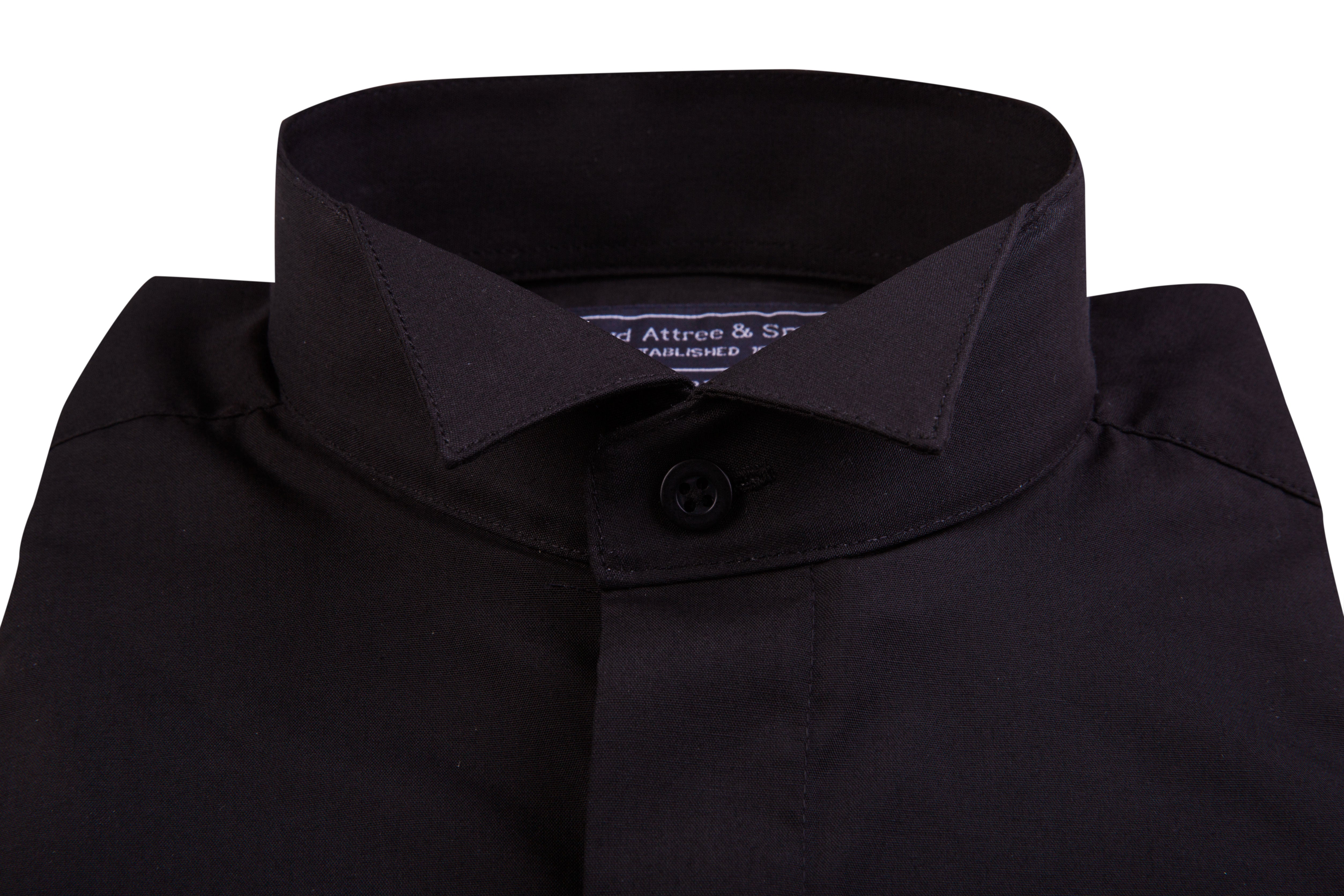 Men s Black Wing Collar Tailored Fit Cotton Dress Shirt