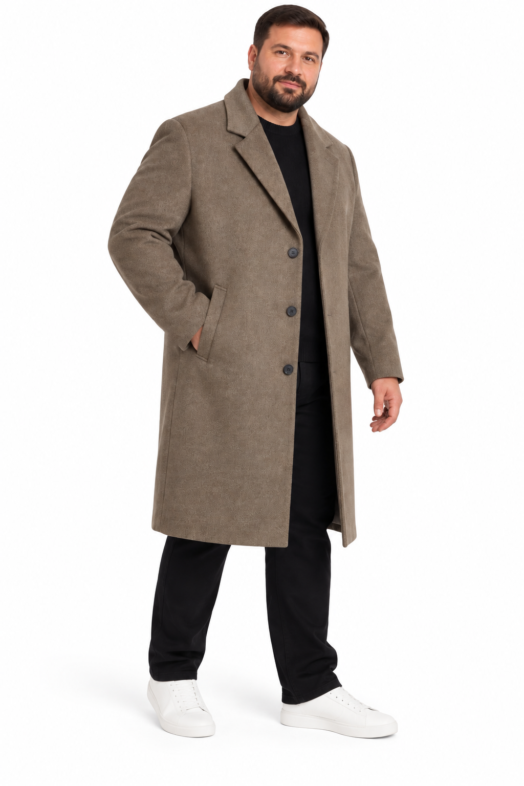River Island Beige Wool Knee Length Formal Overcoat | Big & Tall | 4XL & 5XL