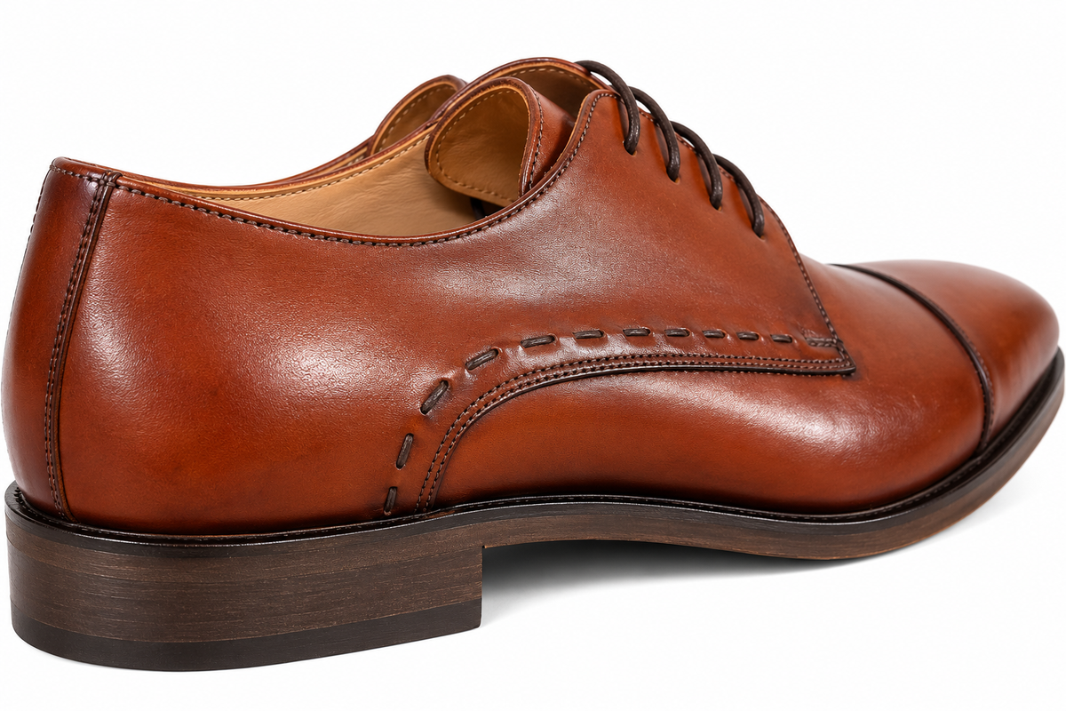 Men's Brown Leather Cap Toe Derby Shoes | Handcrafted Formal Dress Shoes | With Shoe Box