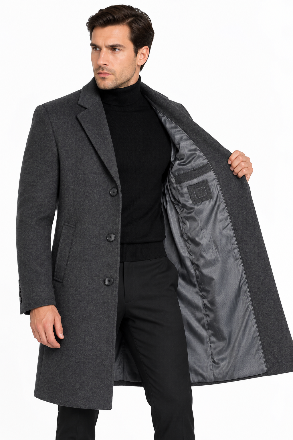 Men’s Charcoal Grey Wool Blend Overcoat | Knee Length Tailored Coat