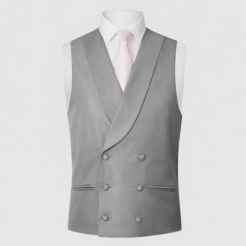 Grey Double Breasted Waistcoat | Modern Fit Vest for Morning Tails