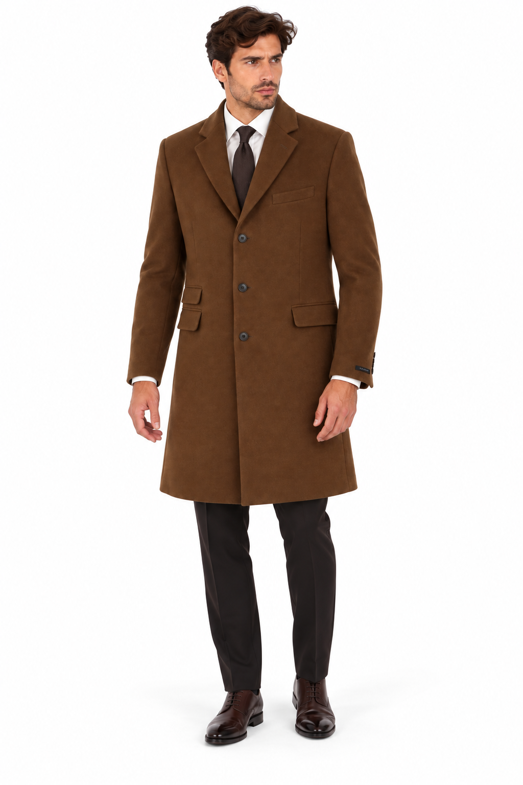 Ted Baker Camel Tan Wool Overcoat | Knee Length Long Winter Coat