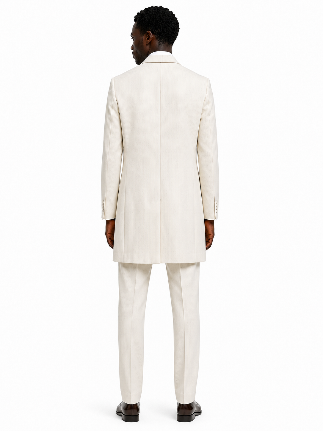 Ivory Cream Striped Prince Edward 3/4 Jacket | Long Wool Formal Blazer