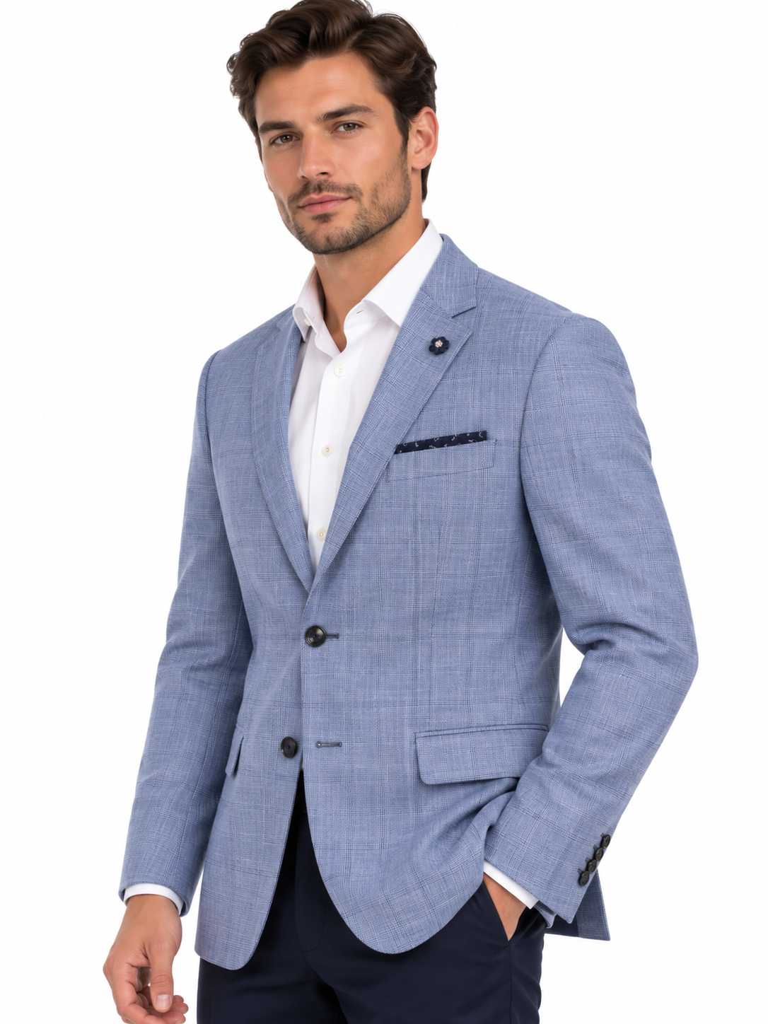 Light Blue Checked Blazer | Tailored Fit Smart Casual Sports Jacket | Seine Blue