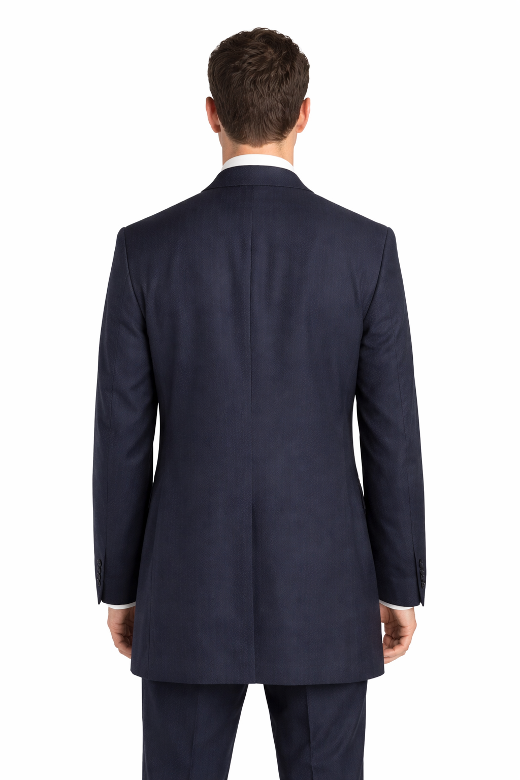 Navy Blue Herringbone Suit Jacket 100% Wool | Longer Line Blazer