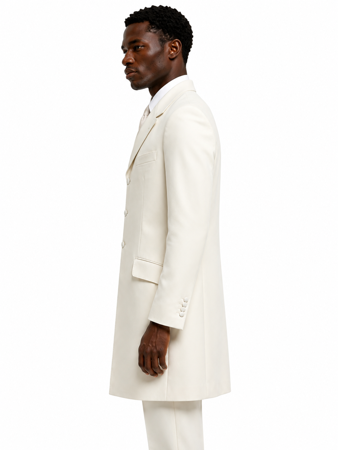 Ivory Cream Prince Edward 3/4 Jacket | Long Wool Formal Blazer