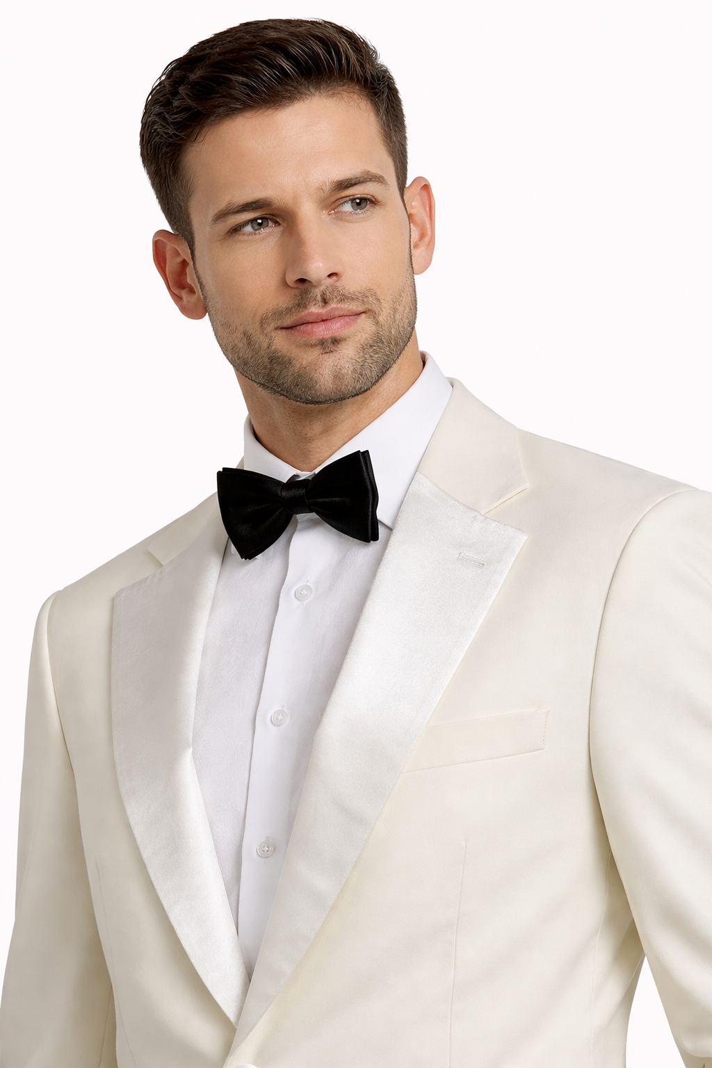 Ivory Dinner Jacket 100% Pure Wool | Single Breasted with Satin Lapel