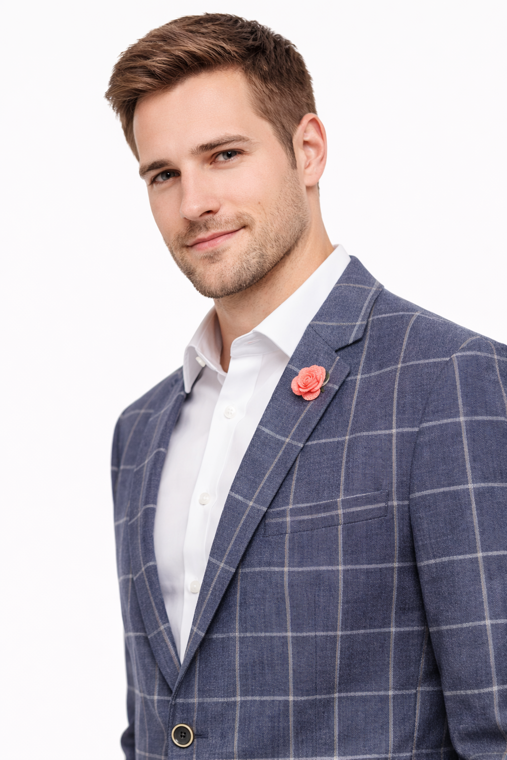 Denim Blue Cotton & Linen Check Jacket | Casual Blazer