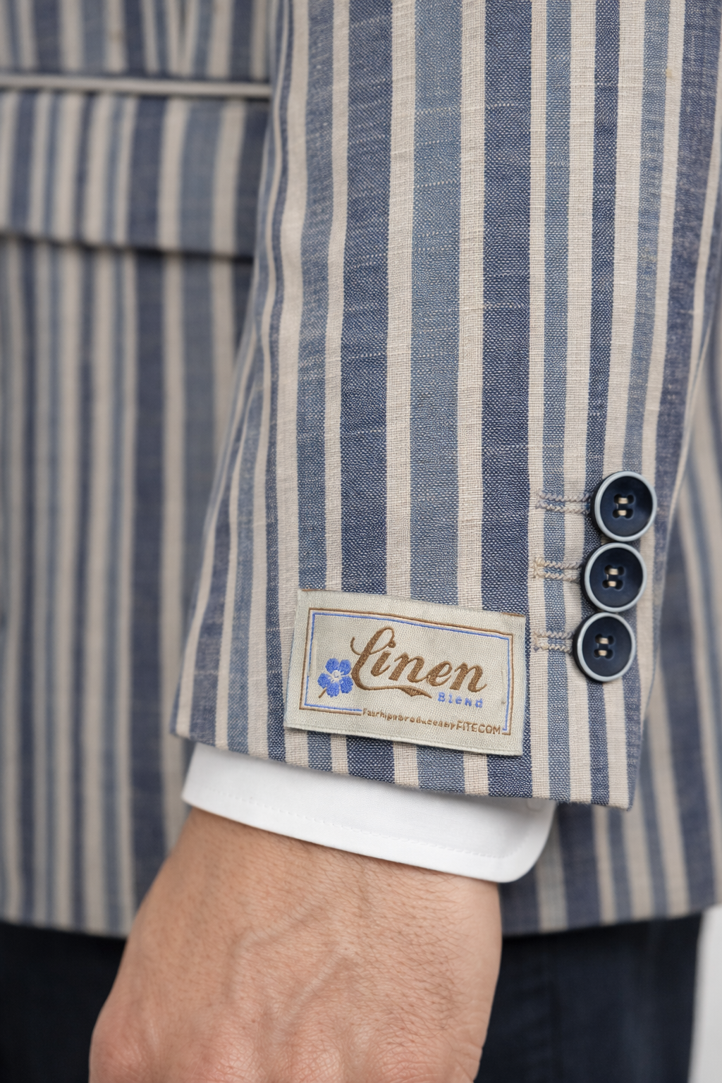 Light Blue 3 Button Striped Boating Jacket | Linen & Wool Blazer