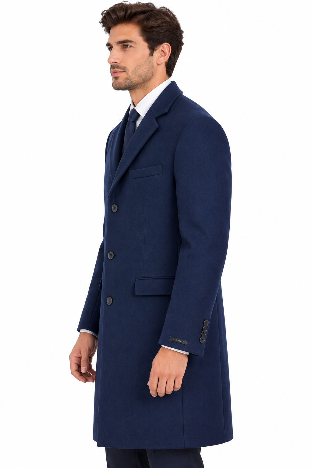 Ted Baker Navy Blue Wool Overcoat | Knee Length Long Winter Coat