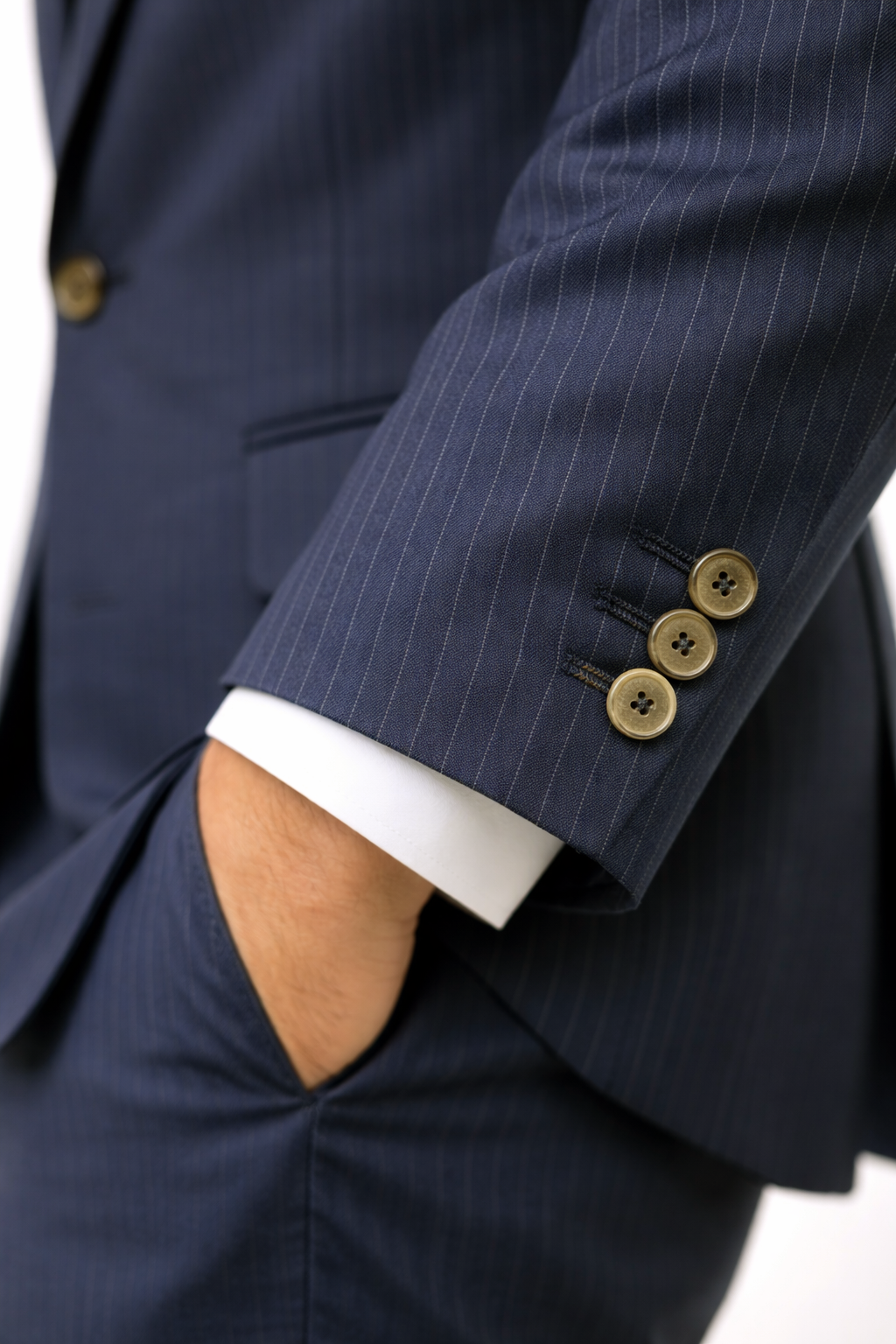 Navy Blue Pinstripe Suit Jacket | Wool Blend Peak Lapel Blazer