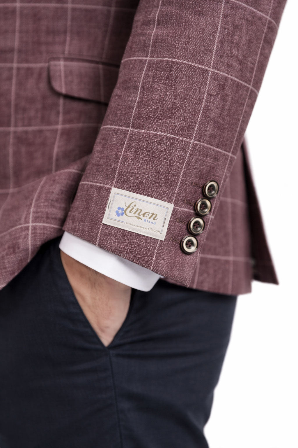 Dusty Plum Muted Burgundy Check Jacket | Linen Blend Blazer