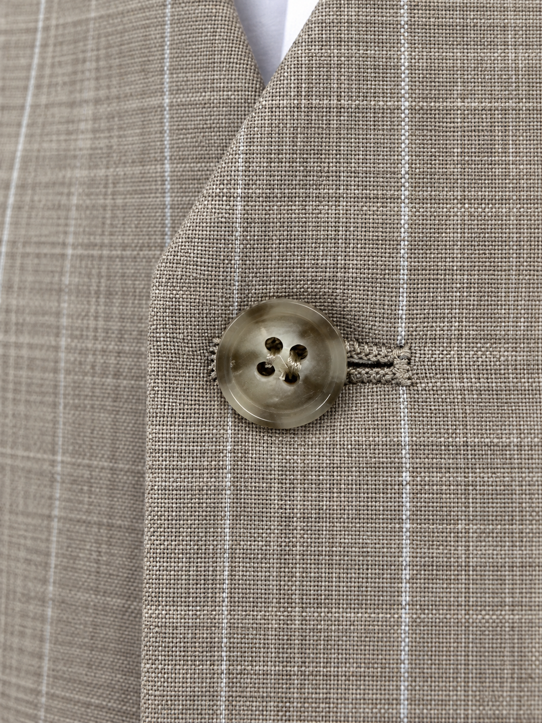 Alexandre London Men's Tailored Fit Beige Check Wool Blend Waistcoat