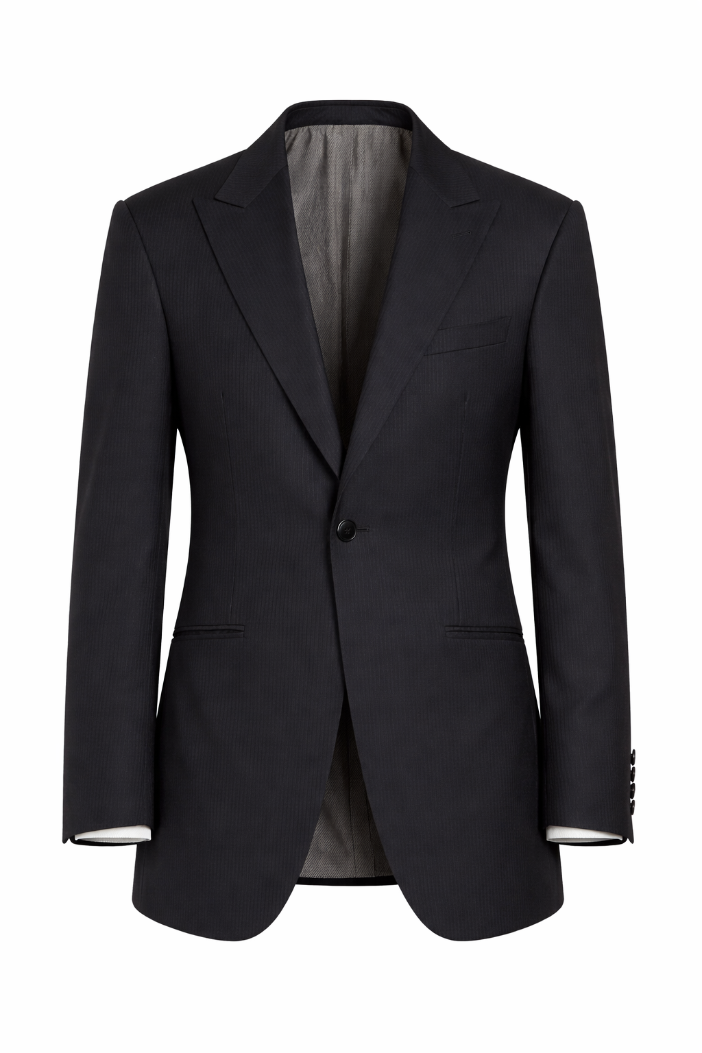 Black Self Stripe Wool Jacket | Longer Line Stripe Blazer