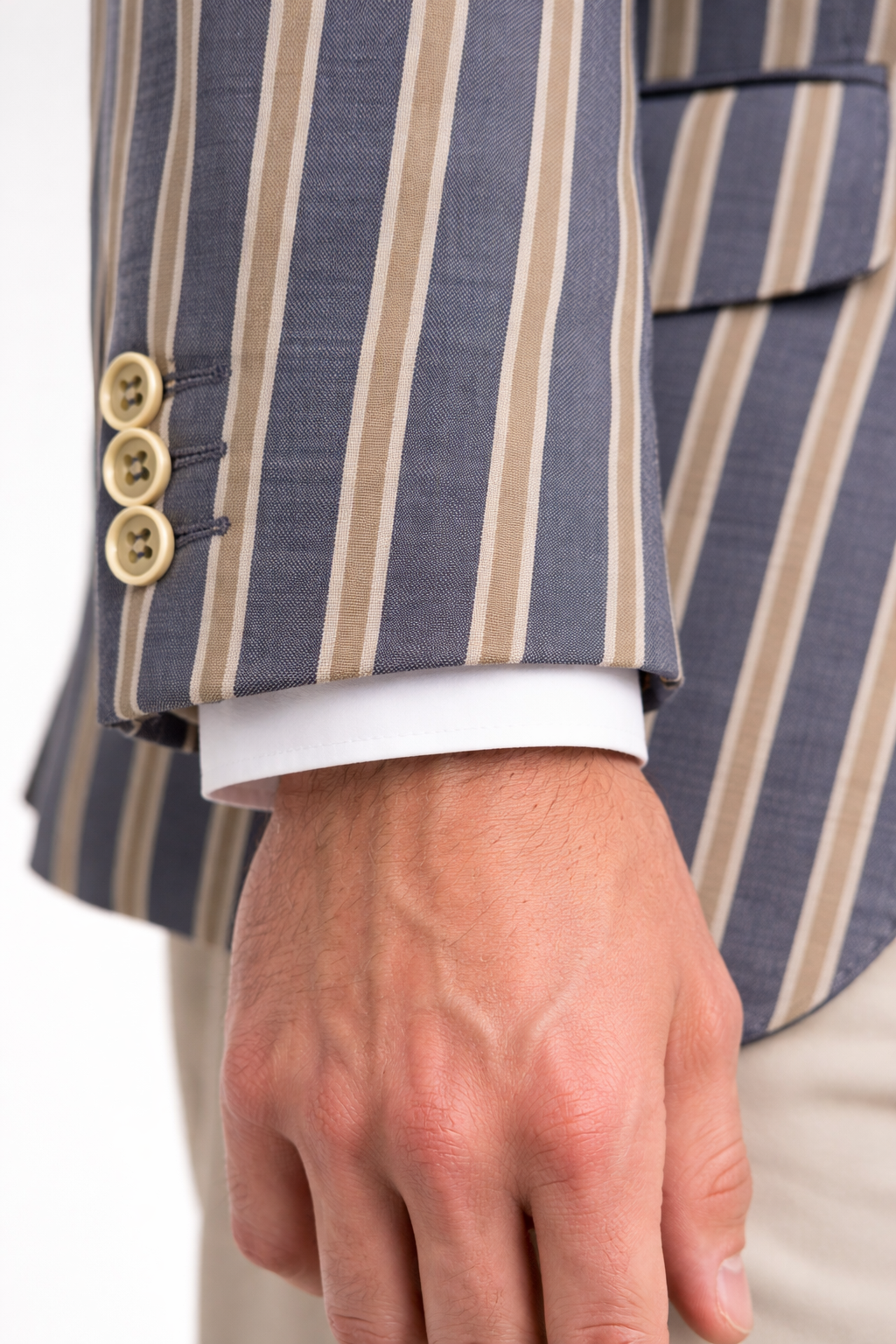 Blue & Beige Striped Boating Jacket | Wool Blend Blazer