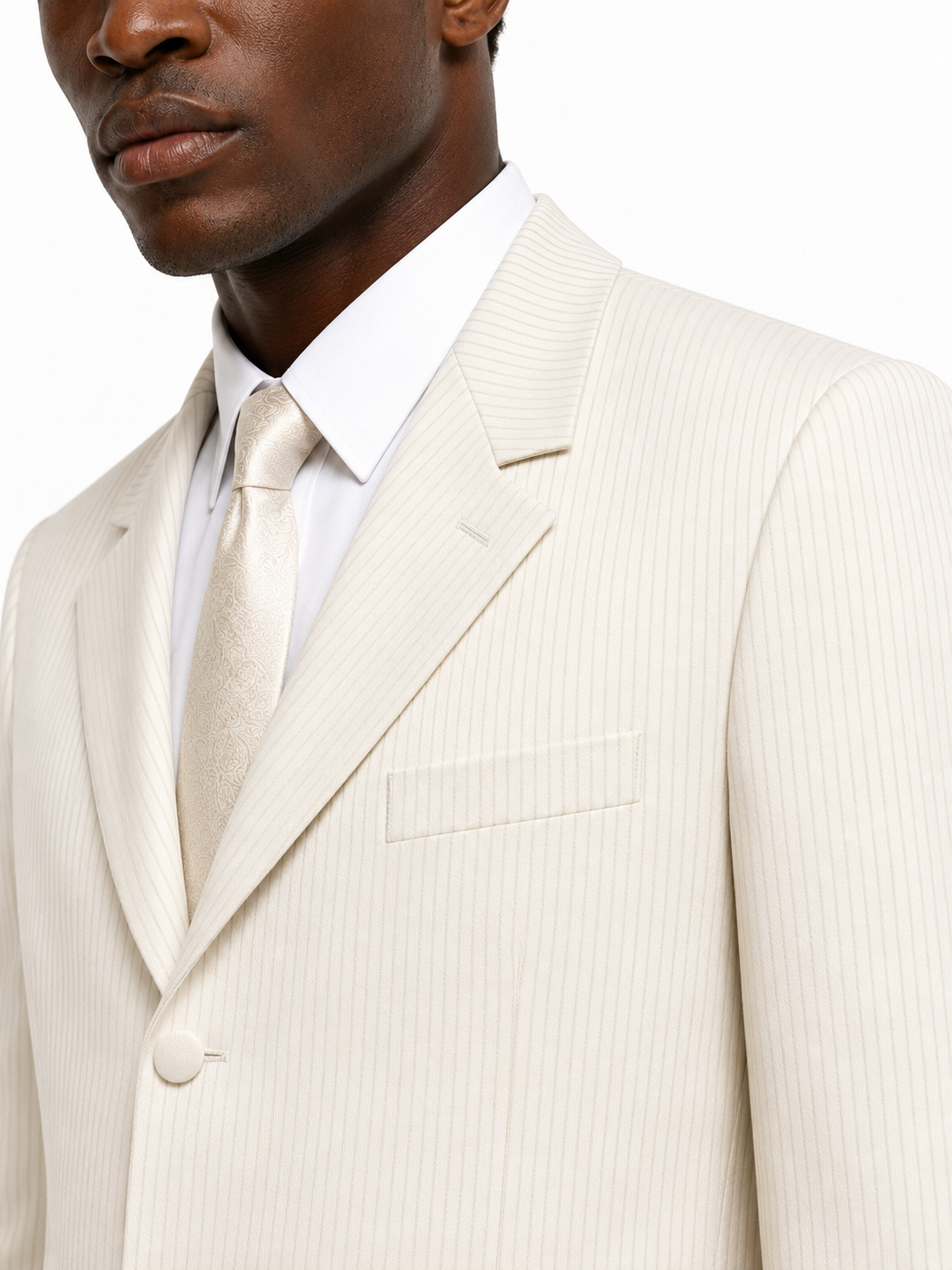 Ivory Cream Striped Prince Edward 3/4 Jacket | Long Wool Formal Blazer