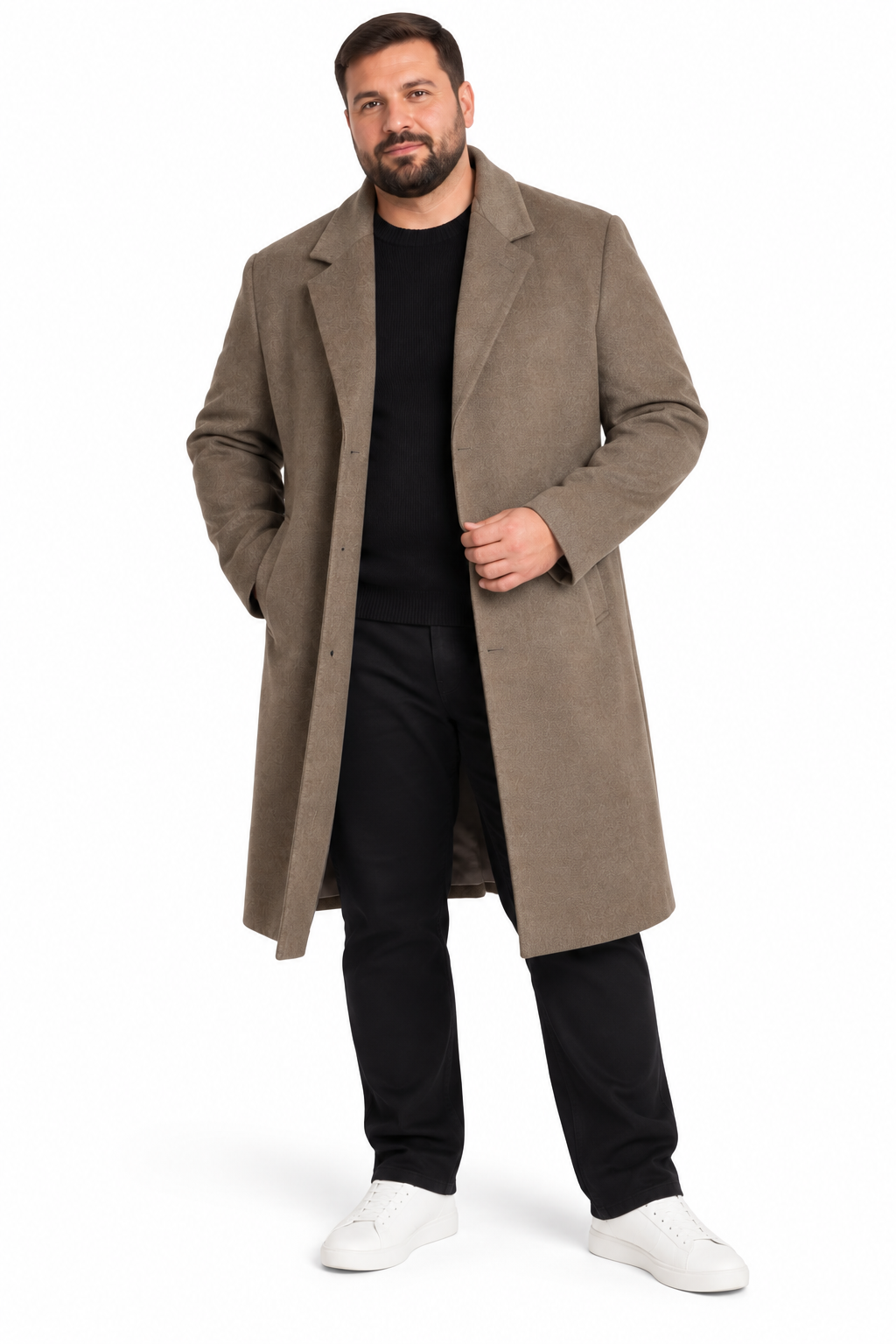 River Island Beige Wool Knee Length Formal Overcoat | Big & Tall | 4XL & 5XL