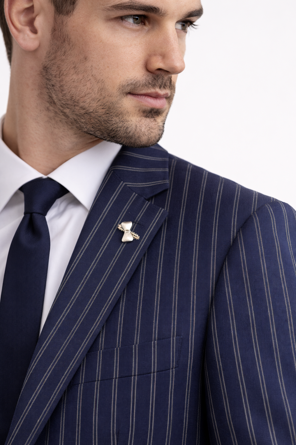Navy Blue & White Striped Boating Jacket | Wool Blend Blazer