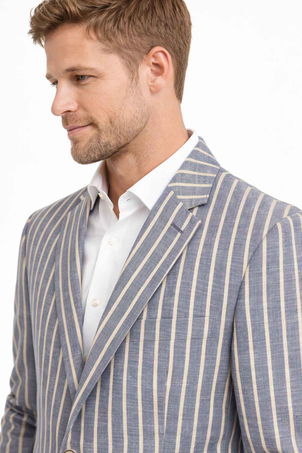 Light Blue Striped Boating Jacket | Linen & Wool Blazer